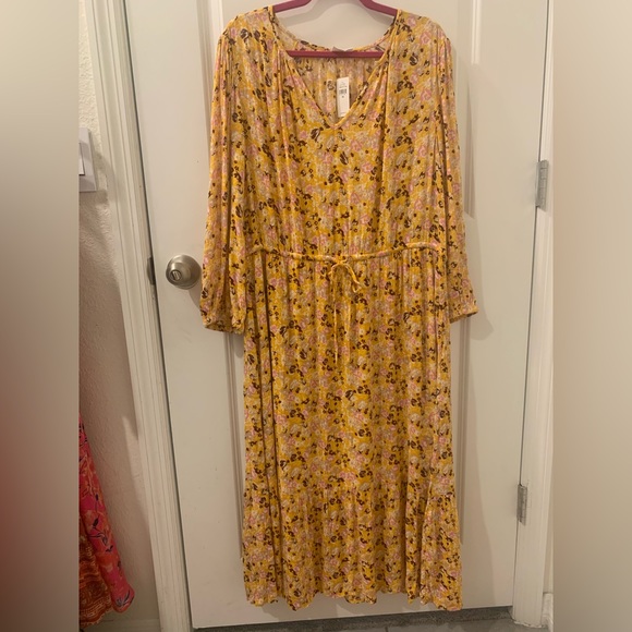 Gap Factory split neck midi dress, yellow floral, size XL - Picture 4 of 8